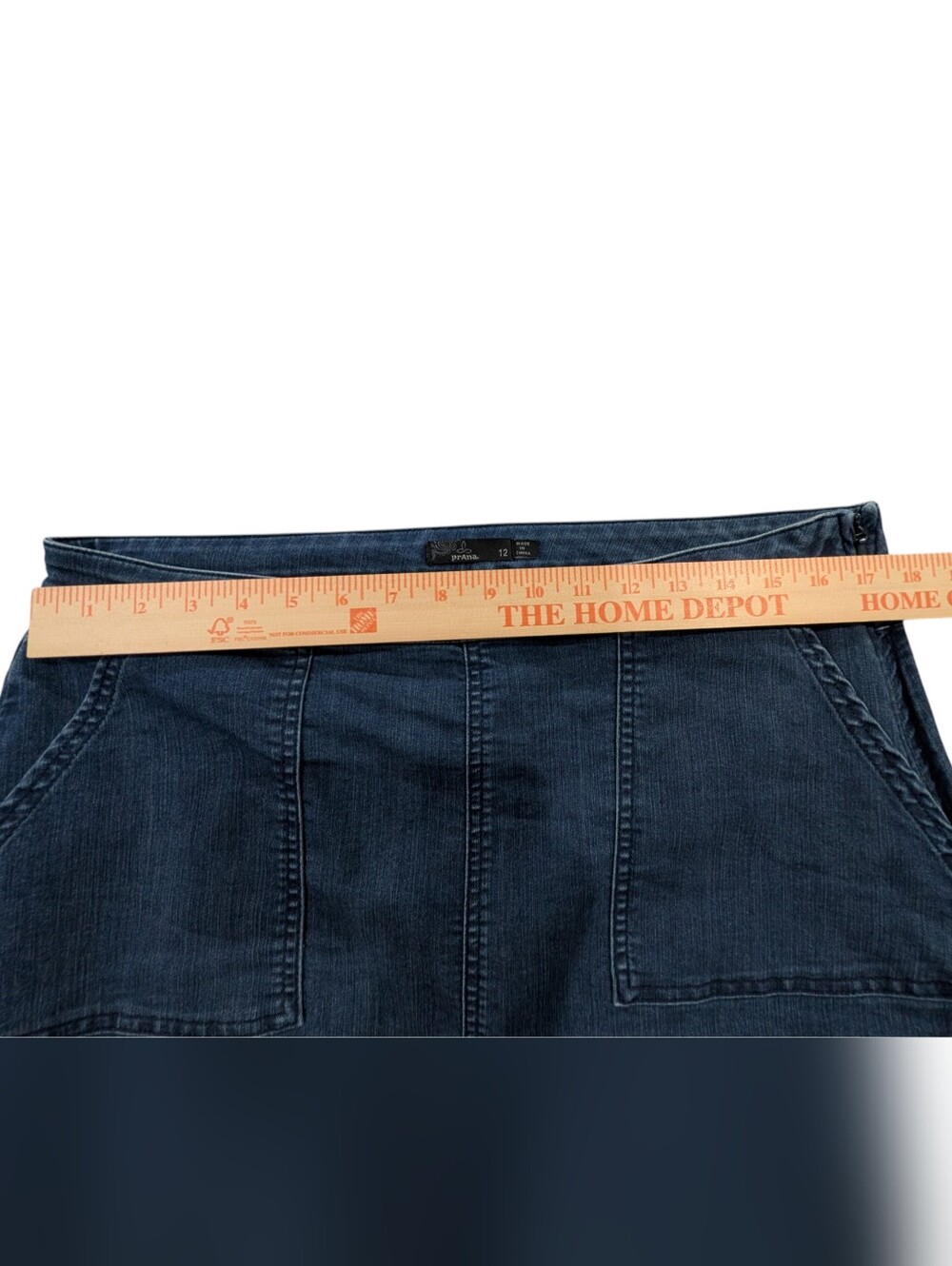 prAna Kara Denim Stretch A-Line Mini Skirt Indigo Blue 12 Travel Hiking Pockets - Picture 7 of 8